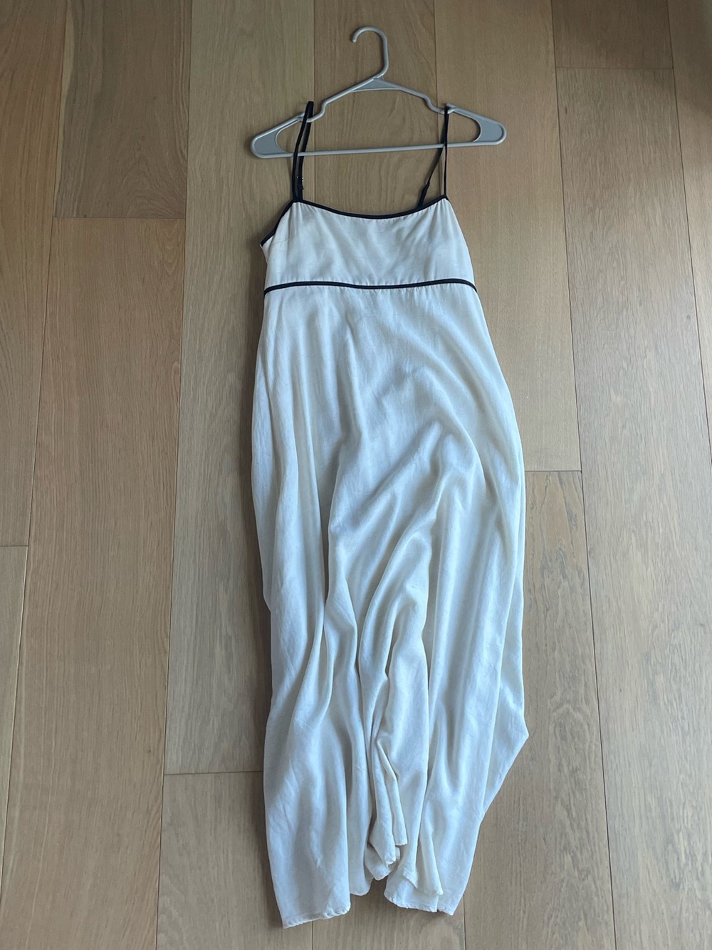 mahina White Slip Midi Dress with Black Trim